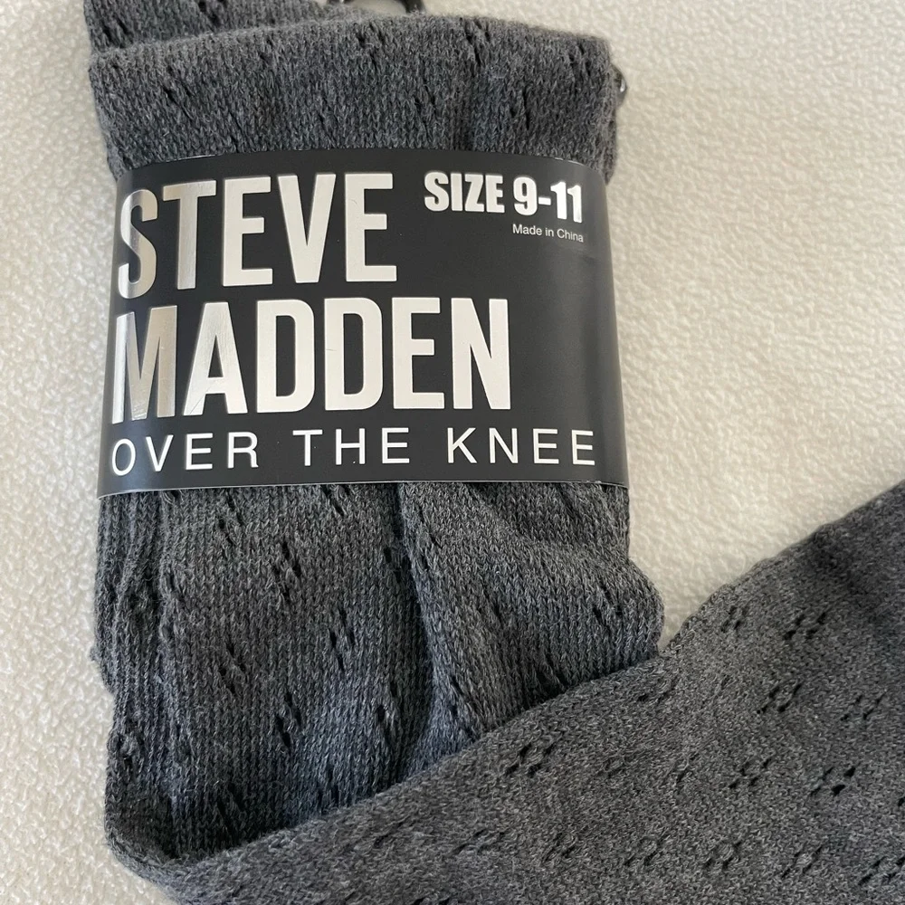 Steve Madden Gray Crew Socks Over the Knee with Button Accents